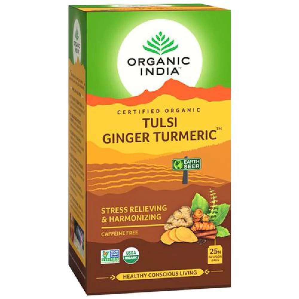 Organic India Tulsi Ginger Turmeric Tea Stress Relieving & Harmonizing