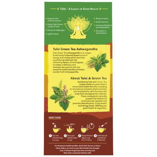 Organic India Tulsi Green Tea Ashwagandha - Stress Relieving & Refreshing - Image 2