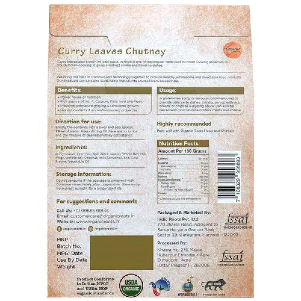 Organic Roots Curry Leaves Chutney Instant Mix - Nutrition Rich - Image 2