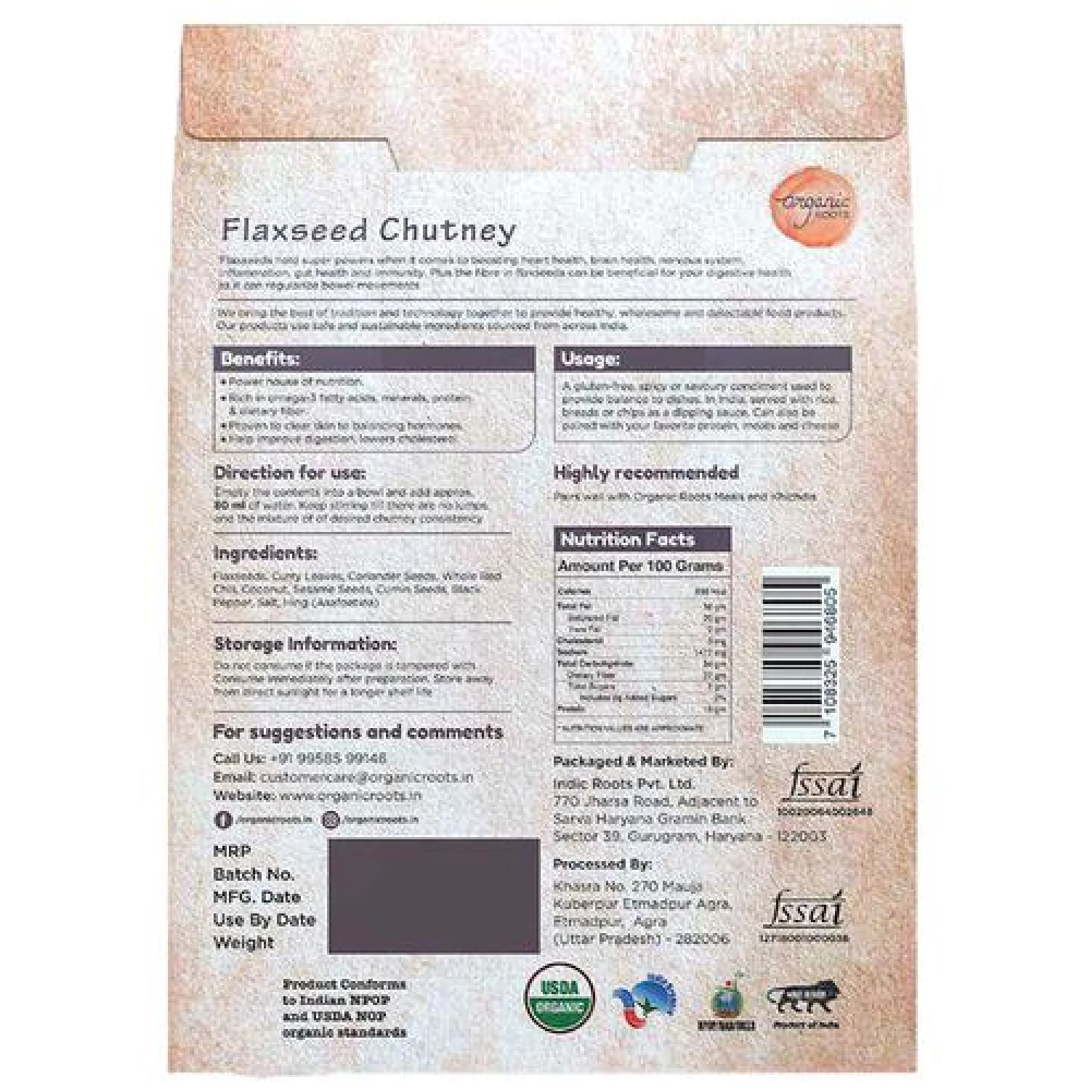 Organic Roots Flaxseed Instant Chutney Powder -  Vegan - Image 2