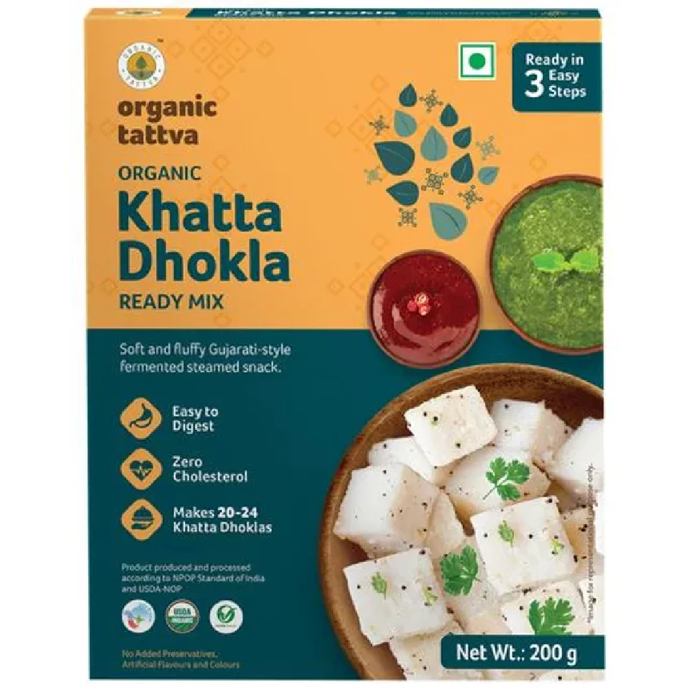 Organic Tattva Organic Khatta Dhokla Ready Mix - Soft & Fluffy, Easy To Digest, Zero Cholesterol Organic Tattva Organic Khatta Dhokla Ready Mix - Soft & Fluffy, Easy To Digest, Zero Cholesterol--200 g Mono Carton