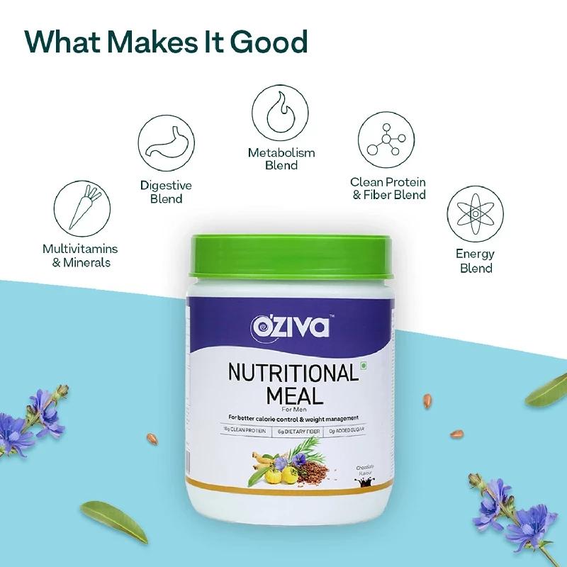 Oziva Nutritional Meal for Men Meal Replacement Shake for Weight Management Chocolate - Image 3