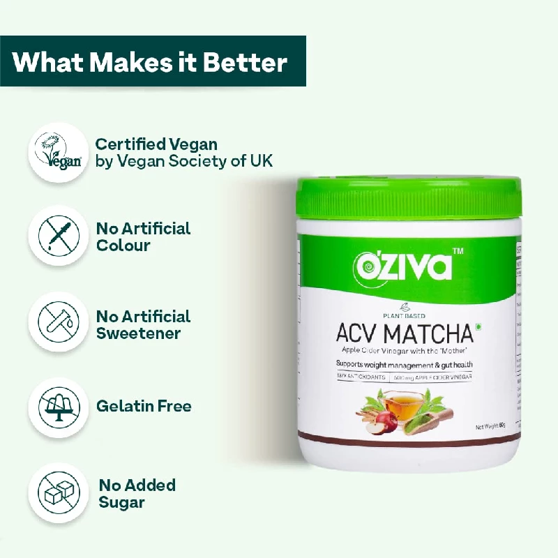 Oziva Plant Based Apple Cider Vinegar Matcha for Weight Management - Image 3
