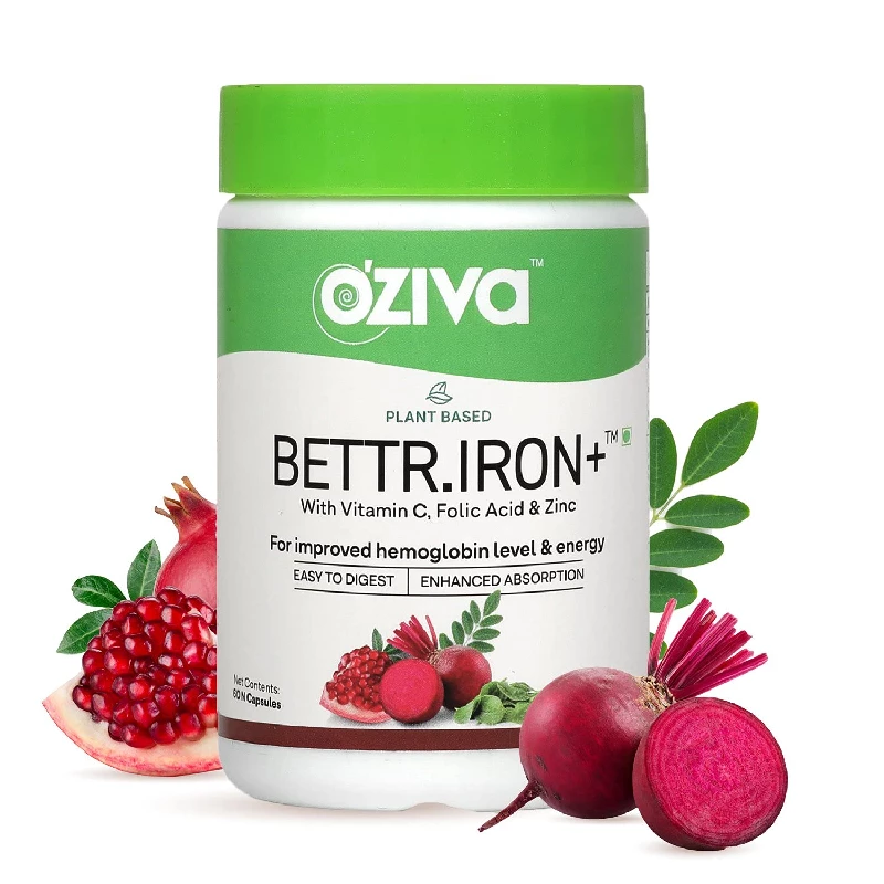 Oziva Plant Based Bettr.iron+ With Vitamin C, Folic Acid, Zinc Supplements
