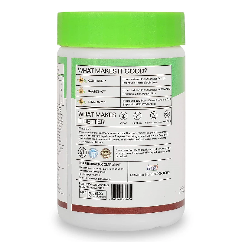 Oziva Plant Based Bettr.Iron+ With Vitamin C, Folic Acid, Zinc Supplements - Image 2