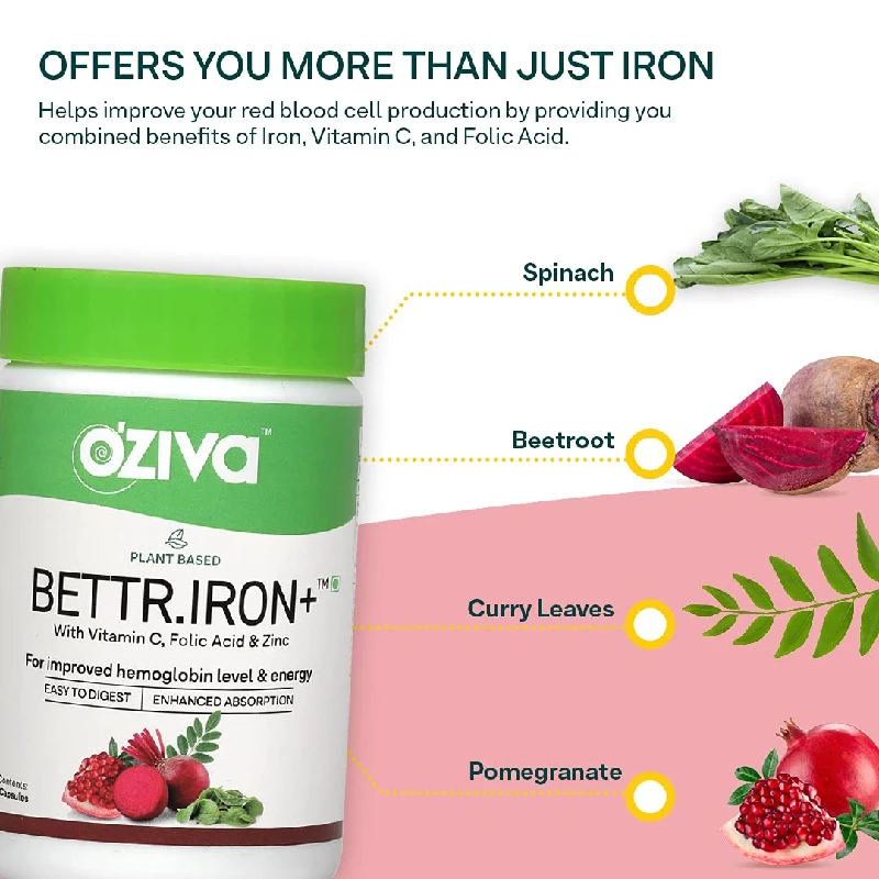 Oziva Plant Based Bettr.Iron+ With Vitamin C, Folic Acid, Zinc Supplements - Image 3