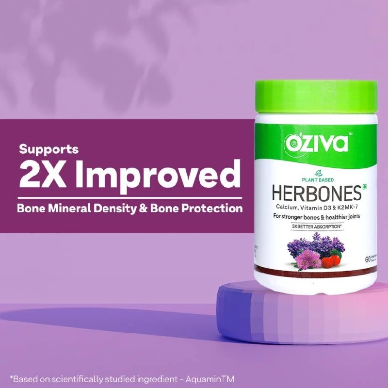 Oziva Plant Based HerBones Calcium, Vegan Vitamin D3, K2 MK-7 Capsules - Image 2