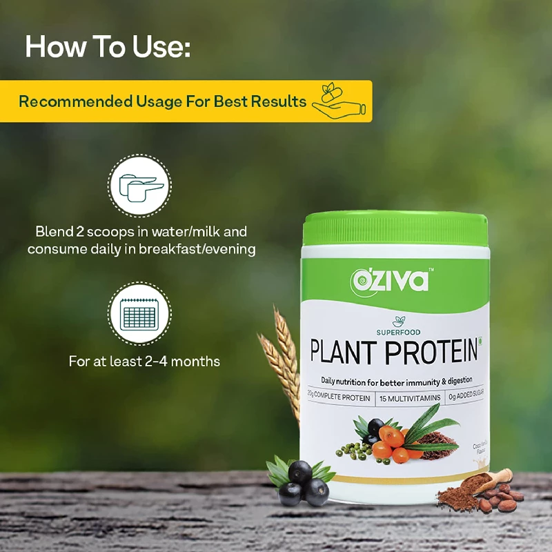 Oziva Superfood Plant Protein Powder, for Men & Women, Coco Vanilla - Image 2