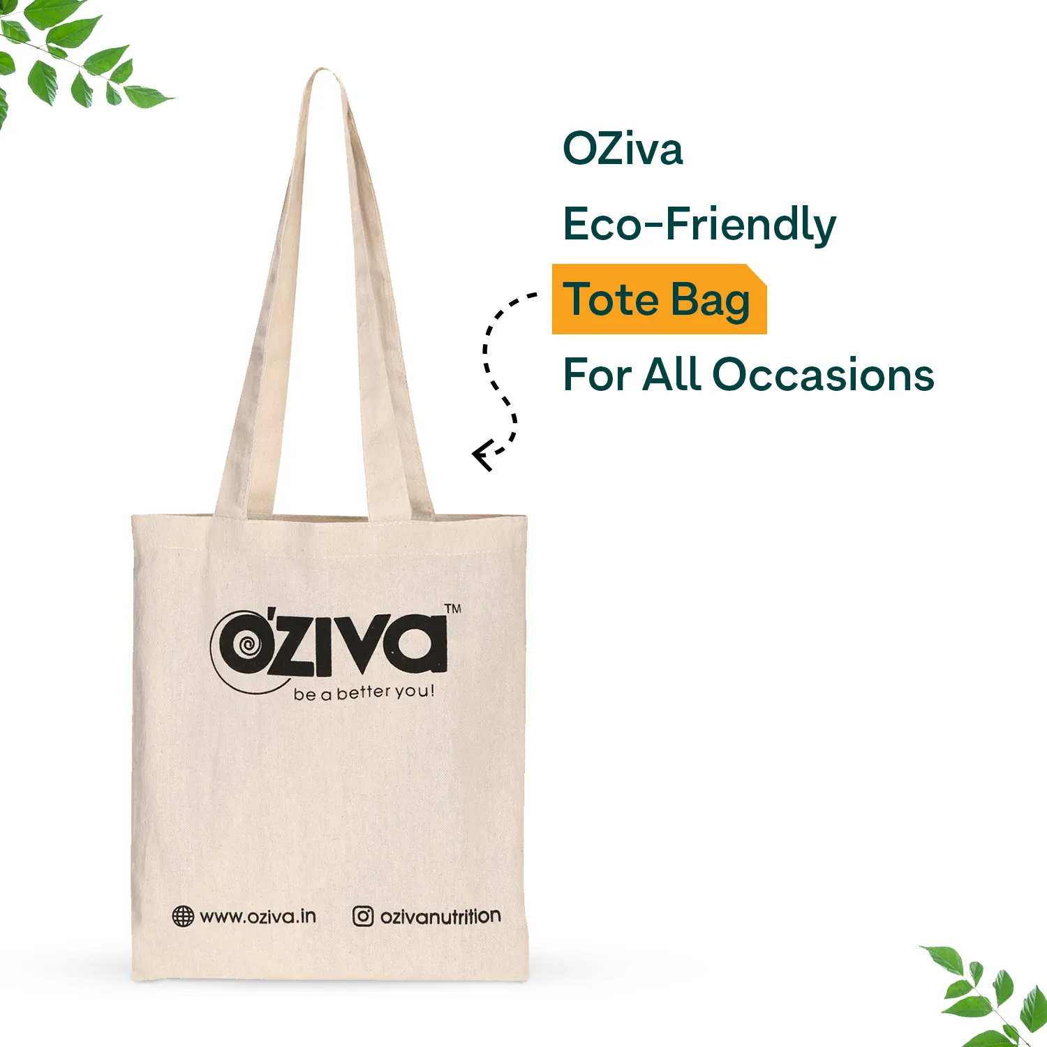 Oziva Ecofriendly Canvas Tote Bag, Beige - Image 2