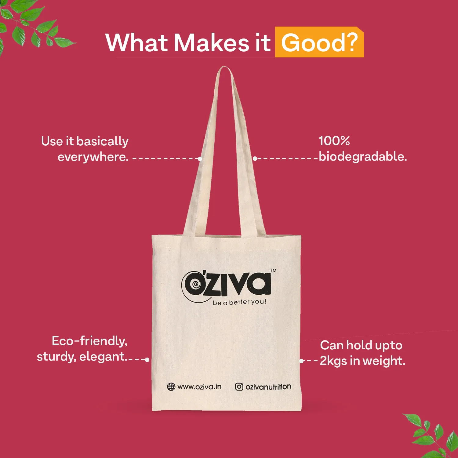 Oziva Ecofriendly Canvas Tote Bag, Beige - Image 3