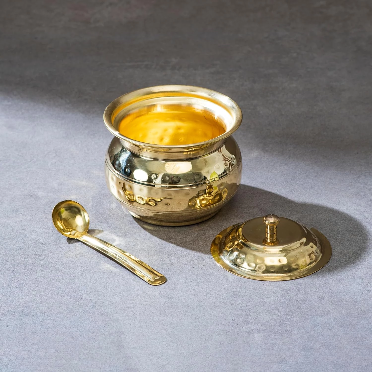 P Tal Brass Ghee Pot With Spoon And Lid