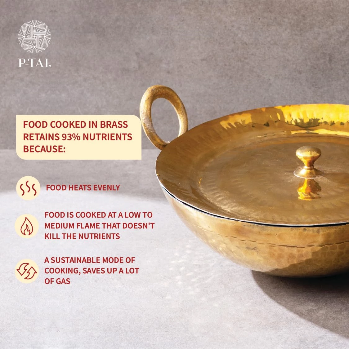 P TAL Brass Kadhai with Lid Teflon Free Naturally Non Stick Brass Kadhai - Image 2