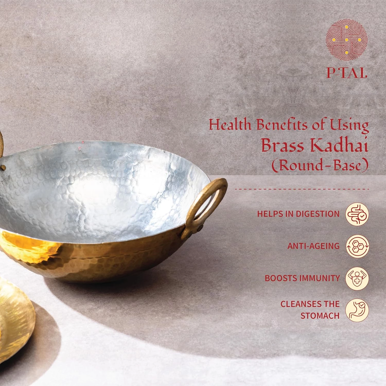 P TAL Brass Kadhai with Lid Teflon Free Naturally Non Stick Brass Kadhai - Image 3