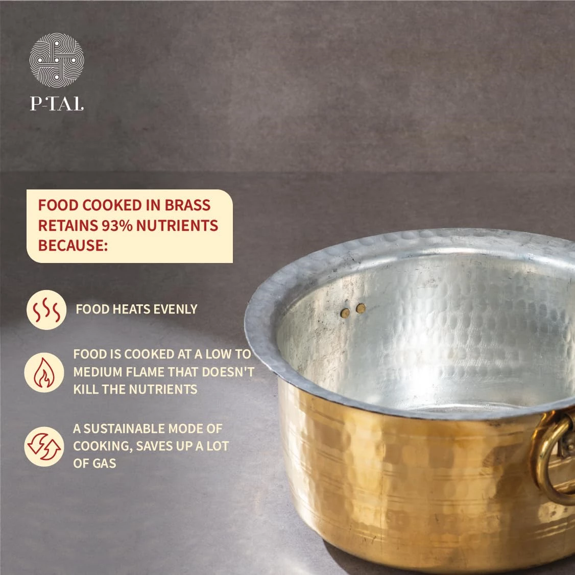 P TAL Brass Patila for Cooking Pure Brass Round Heavy Bottom - Image 2