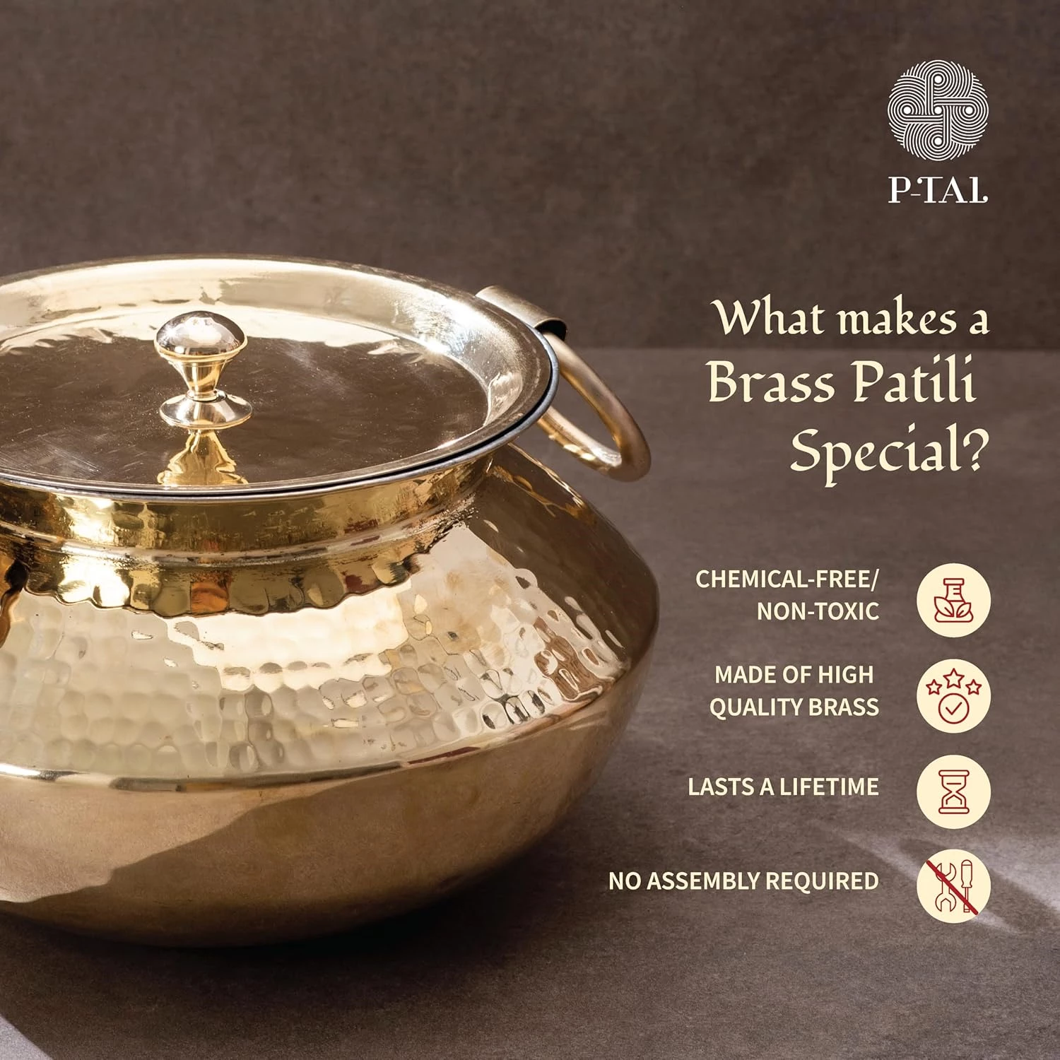 P TAL Brass Patili with Lid and Handle - Image 3
