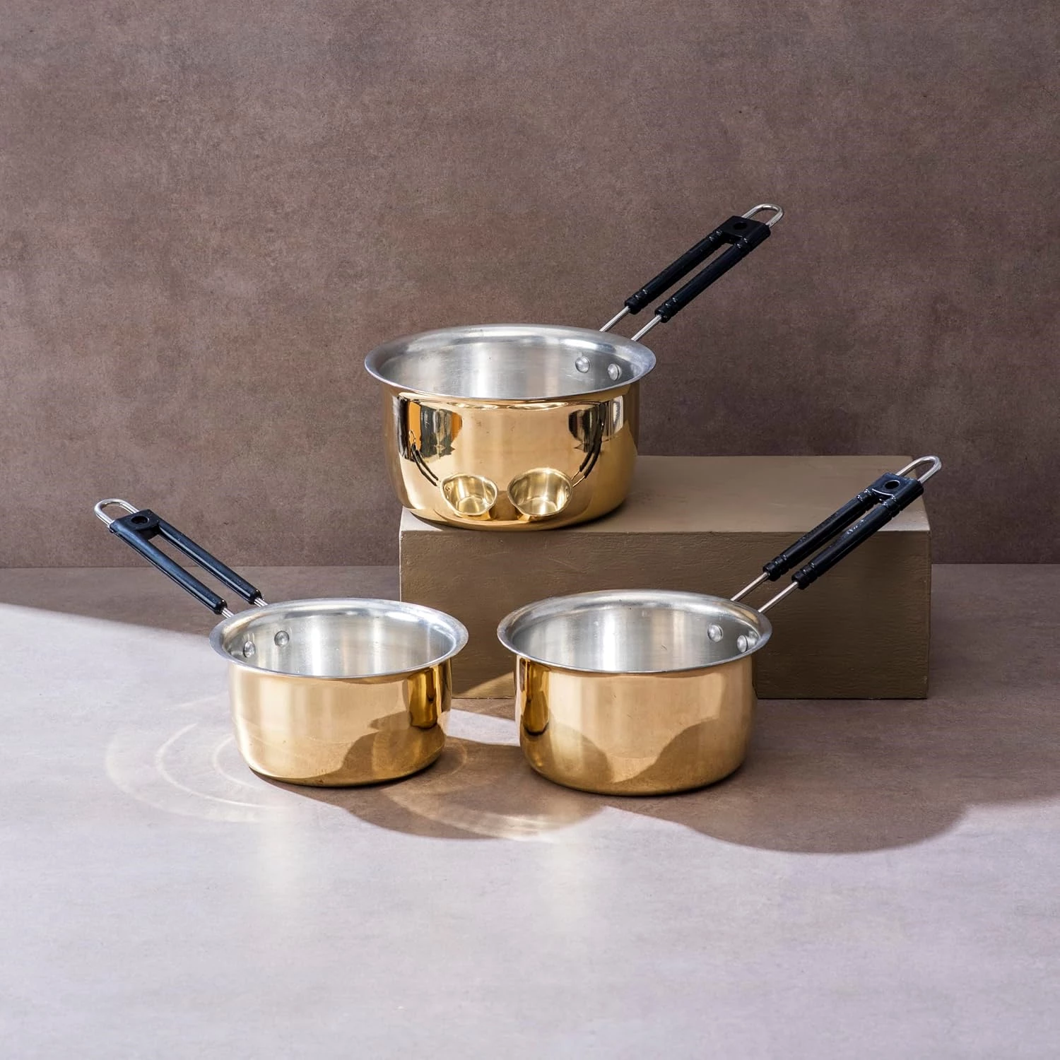 P TAL Brass Saucepan For Tea (1l, 1.5l, 2l) P TAL Brass Saucepan For Tea (1l, 1.5l, 2l)-Pack Size-Set of 3