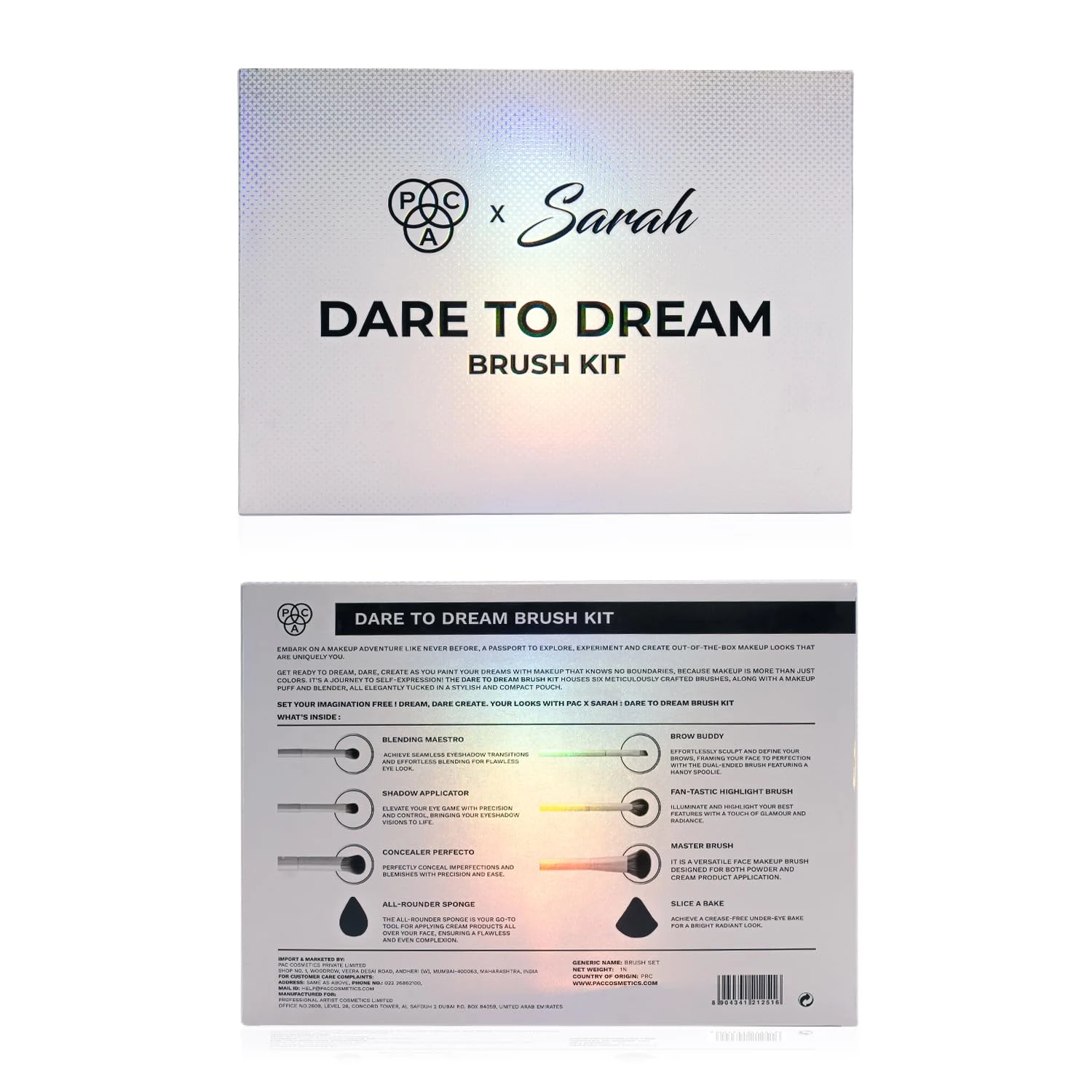 PAC X Sarah Dare to Dream Brush Kit With Sponge and Powder Puff 8 IN 1 for All Makeup Needs - Image 3