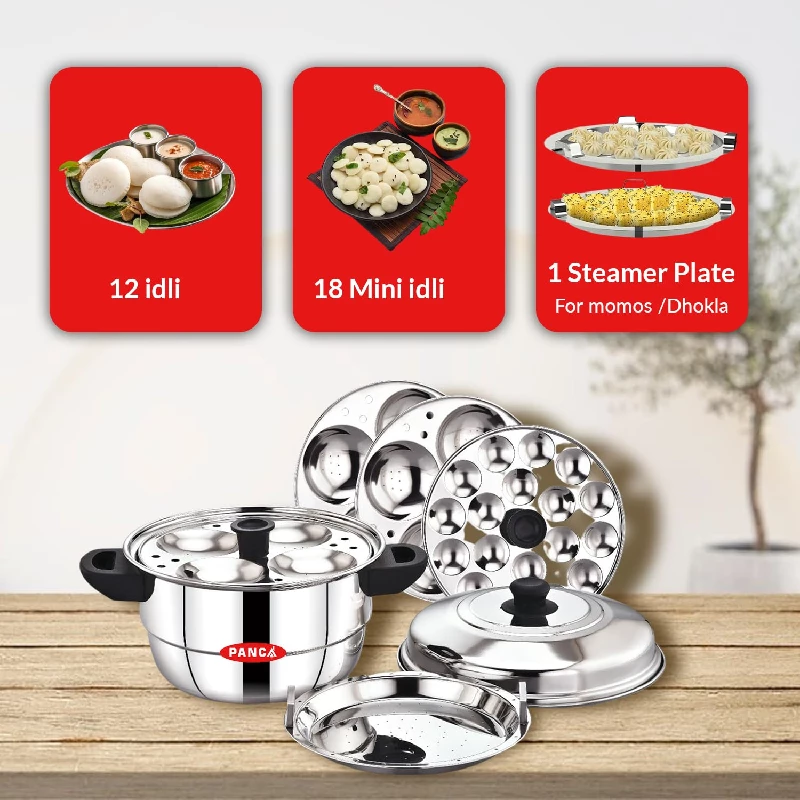 PANCA Idli, Mini Idli, Dhokla Maker Stainless Steel Idly Pot - Image 2