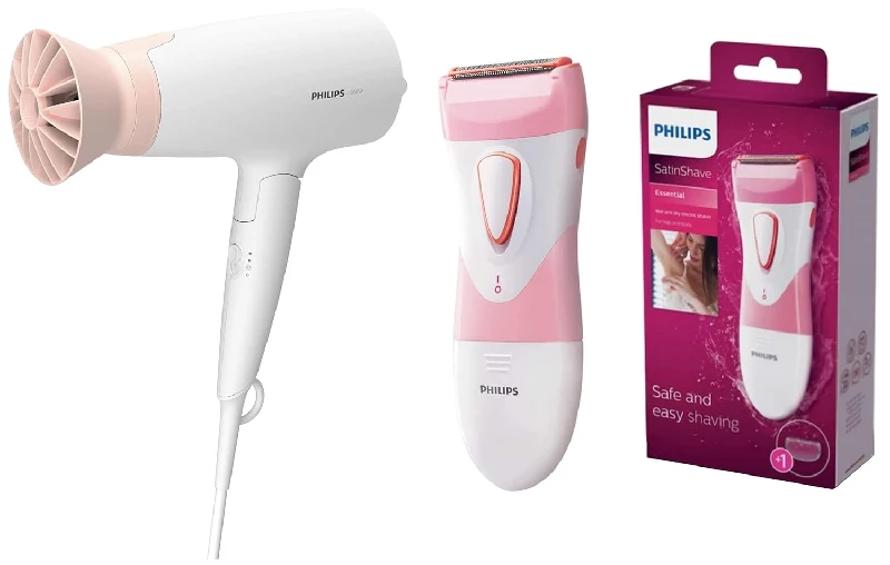 Philips Hair Dryer BHD308-30 1600W & Cordless Satin Shave Wet & Dry Electric Shaver HP6306 Philips Hair Dryer BHD308-30 1600W & Cordless Satin Shave Wet & Dry Electric Shaver HP6306-Pack Size-Combo of 2