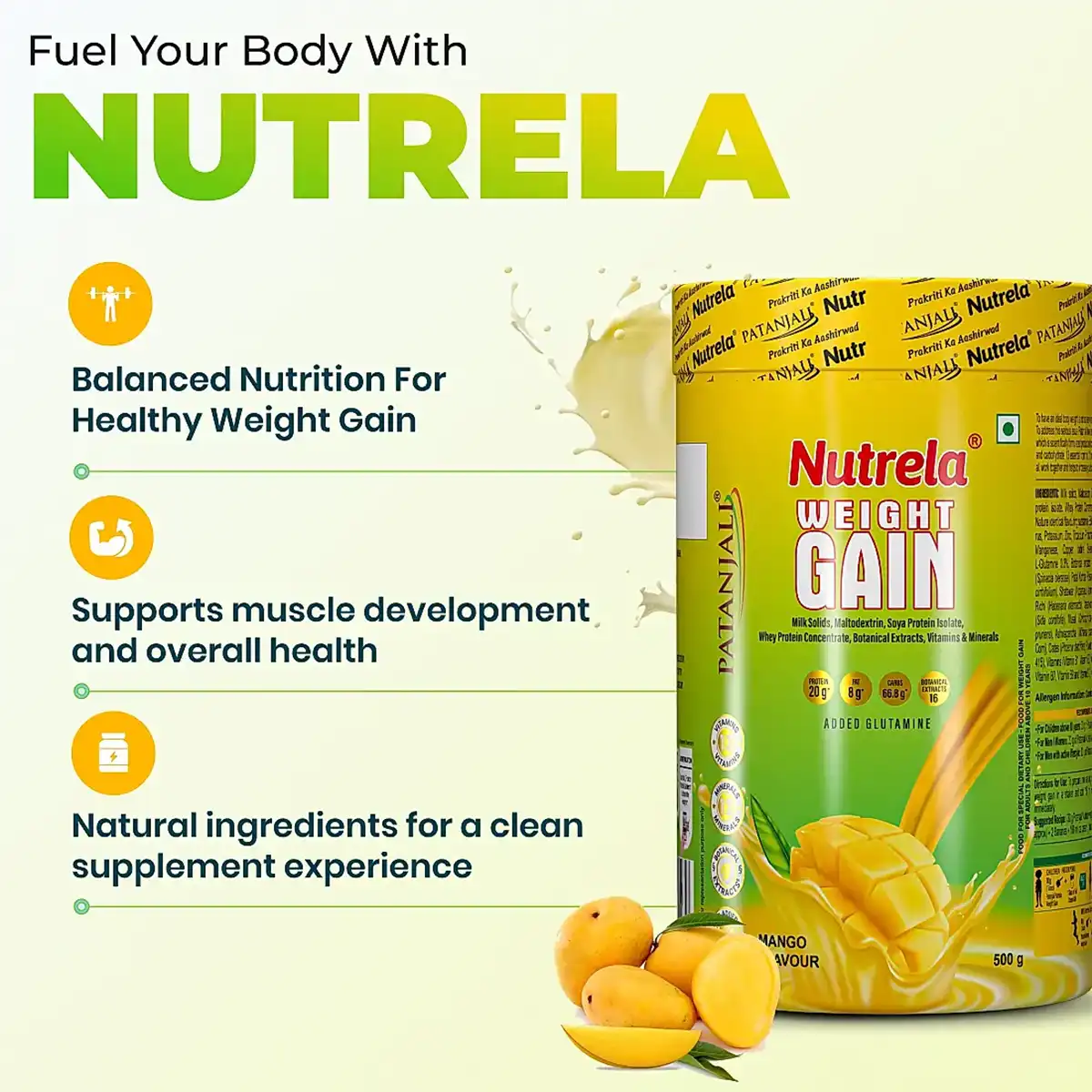 Patanjali Nutrela Weight Gain Mango Flavour - Image 2