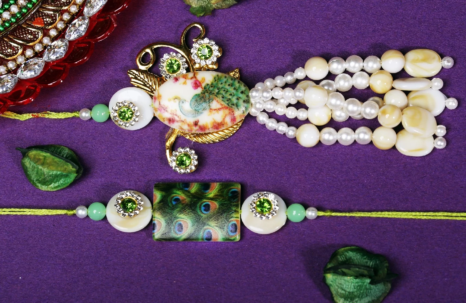 Peacock Printed Bhaiya Bhabhi Rakhi - Image 1