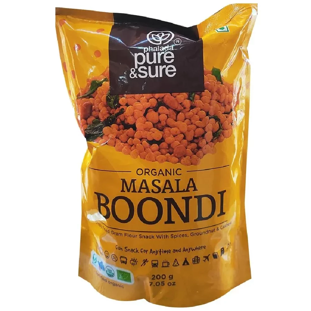 Phalada Pure & Sure Organic Masala Boondi - Crispy Fried Gram Flour Snack Phalada Pure & Sure Organic Masala Boondi - Crispy Fried Gram Flour Snack--200 g Pouch
