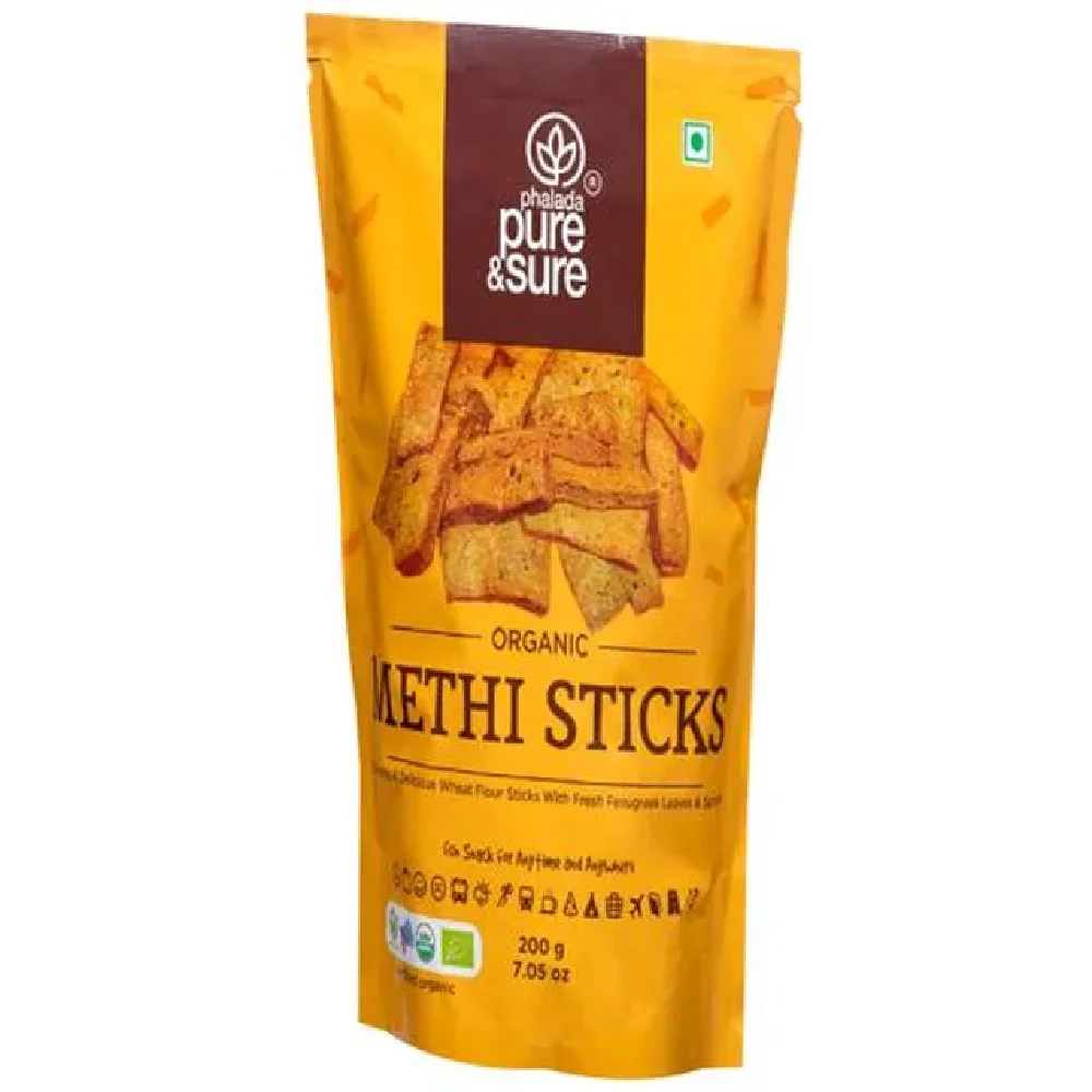 Phalada Pure & Sure Organic Methi Sticks - Made With Wheat Flour, Fenugreek Leaves, Crunchy & Delicious - Image 3