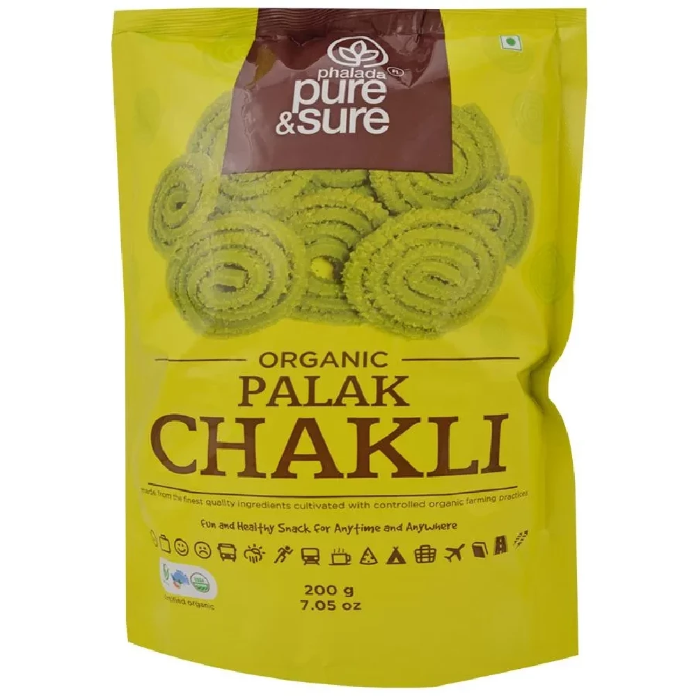 Phalada Pure & Sure Organic Palak Chakli - Fun & Healthy Snack Phalada Pure & Sure Organic Palak Chakli - Fun & Healthy Snack--200 g Pouch