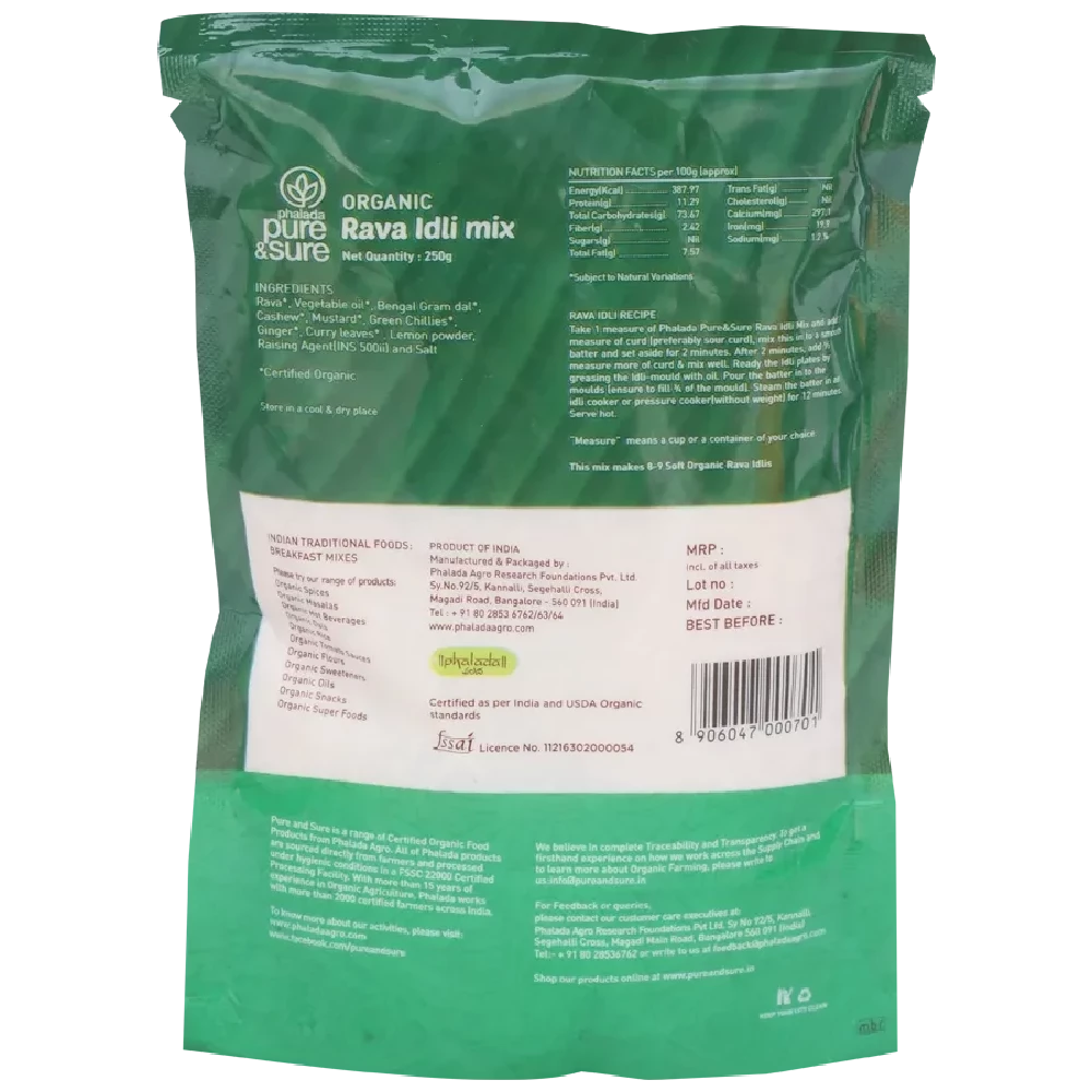 Phalada Pure & Sure Organic Rava Idli Mix - Image 2