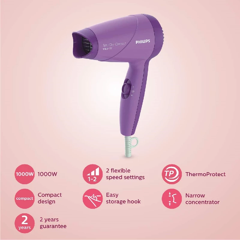 Philips 1000 Watts Compact Hair Dryer-Purple - Image 2
