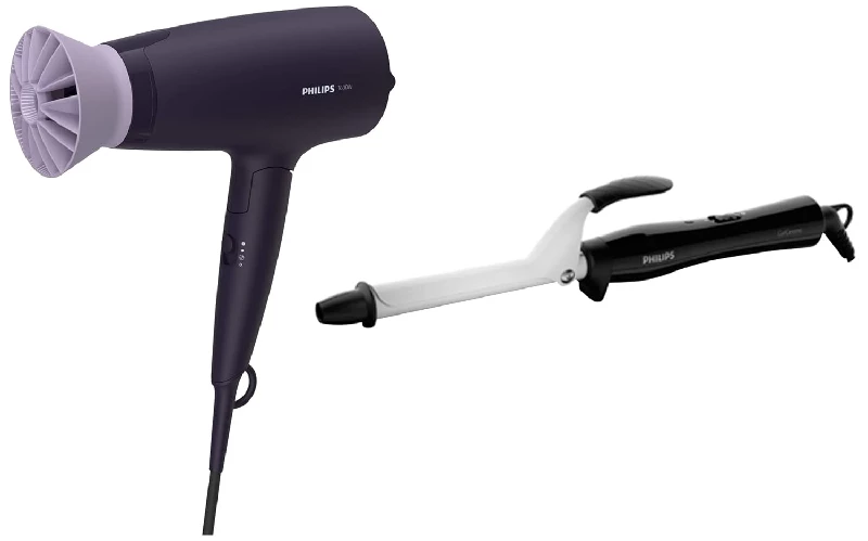 Philips Hair Dryer BHD318-00 1600 Watts & BHB862-00 Hair Curler Black Philips Hair Dryer BHD318-00 1600 Watts & BHB862-00 Hair Curler Black-Pack Size-Combo of 2
