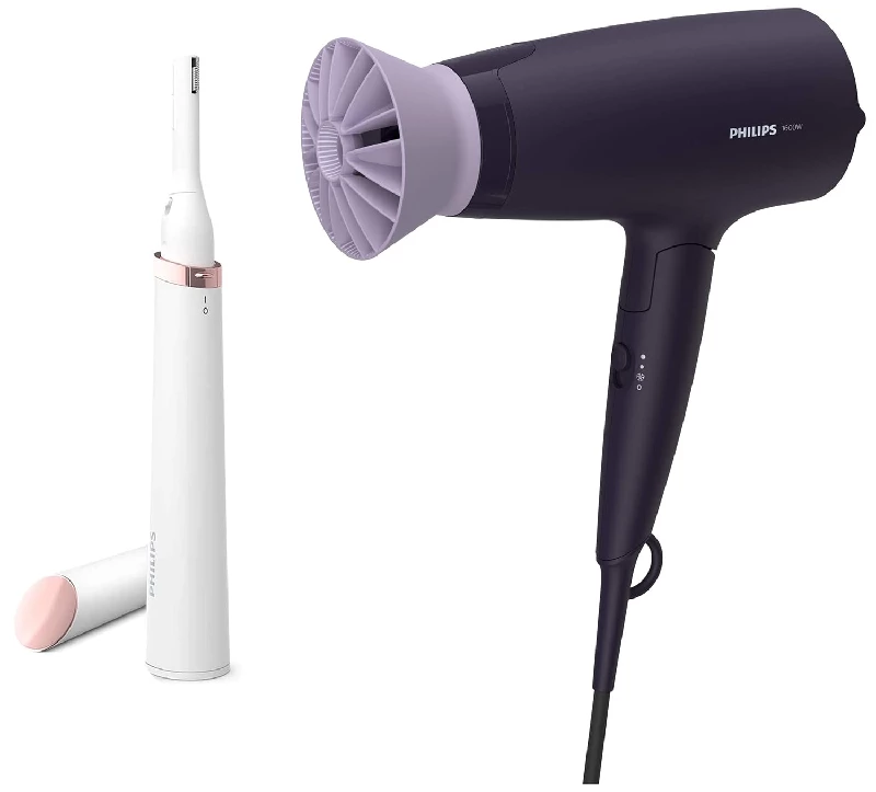 Philips Hair Dryer BHD318-00 1600 Watts & HP6388 Eyebrows, Facial & Body Trimmer Philips Hair Dryer BHD318-00 1600 Watts & HP6388 Eyebrows, Facial & Body Trimmer-Pack Size-Combo of 2