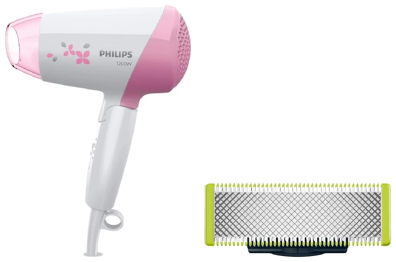 Philips Hair Dryer HP8120-00-1200Watts & QP210-50 Oneblade Replaceable Blade Philips Hair Dryer HP8120-00-1200Watts & QP210-50 Oneblade Replaceable Blade-Pack Size-Combo of 2