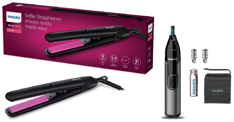 Philips Hp8302 Selfie Straightener & Nose Ear & Eyebrow Trimmer Nt3650-16 Philips Hp8302 Selfie Straightener & Nose Ear & Eyebrow Trimmer Nt3650-16-Pack Size-Combo of 2