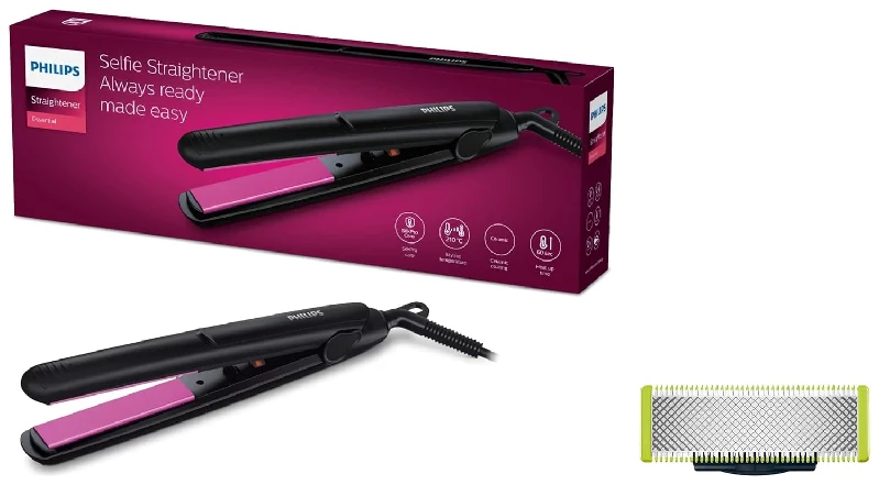 Philips Selfie Straightener HP8302 & Oneblade Replaceable Blade Qp210-51 Philips Selfie Straightener HP8302 & Oneblade Replaceable Blade Qp210-51-Pack Size-Combo of 2