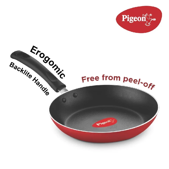 Pigeon Aluminium Nonstick Duo Pack Flat Tawa 250 and Fry Pan 200 Gift Set (Red) - Image 3
