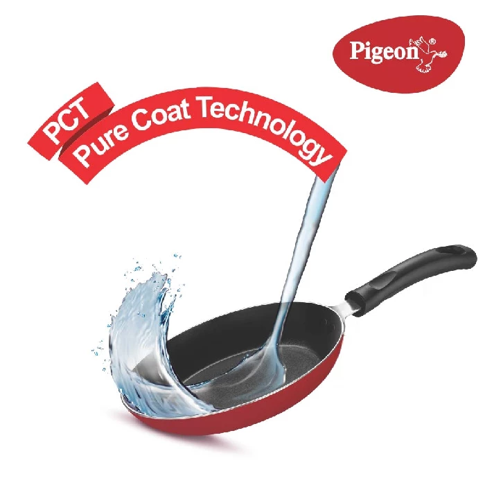 Pigeon Aluminium Nonstick Duo Pack Flat Tawa 250 and Fry Pan 200 Gift Set (Red) - Image 4
