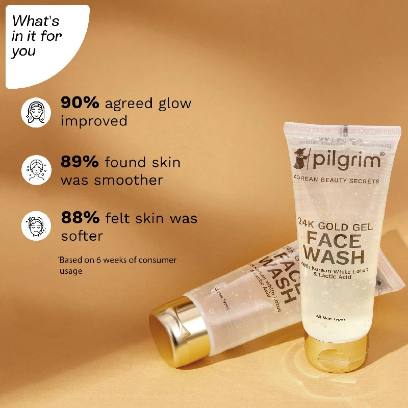 Pilgrim 24k Gold Gel Facewash with Korean White Lotus & Lactic Acid - Image 3