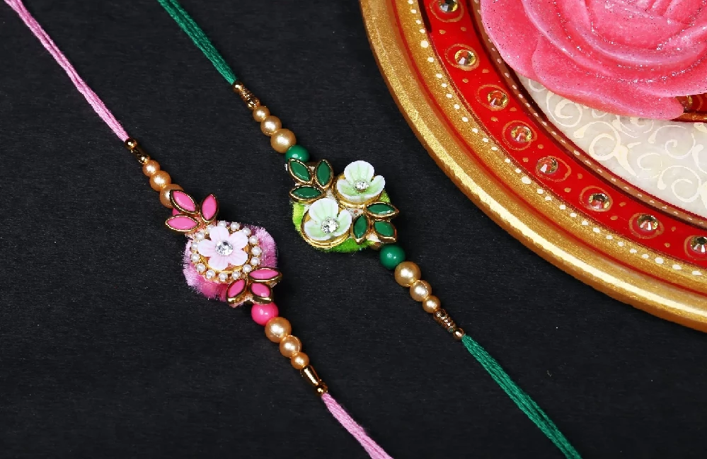 Pink and Green Flower Rakhis - Image 1