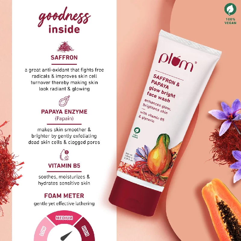 Plum Saffron & Papaya Glow & Brightening Face Wash - Image 3
