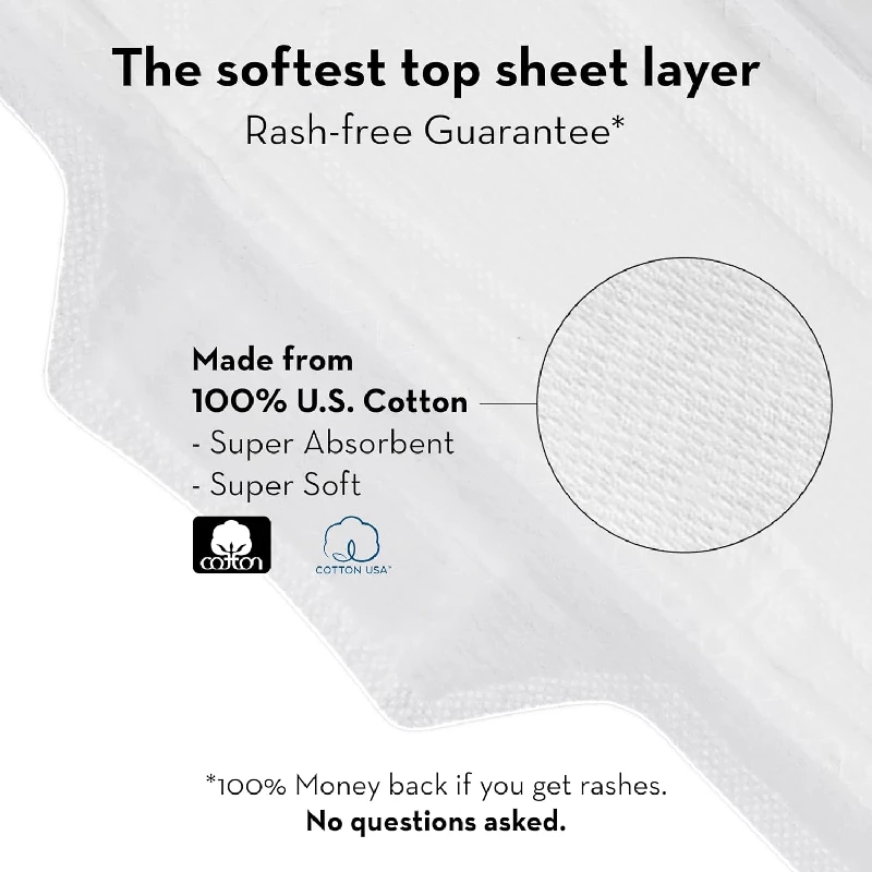 Plush 100% Pure U.S. Cotton Sanitary Pads with 8 Light Flow Pads (L) 6 Heavy Flow (XL) & 2 Panty Liners - Image 3