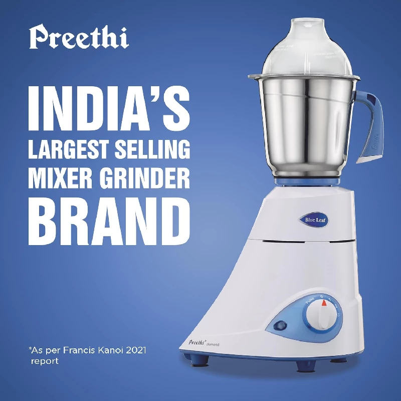 Preethi Blue Leaf Diamond MG-214 mixer grinder (Blue, White) - Image 2