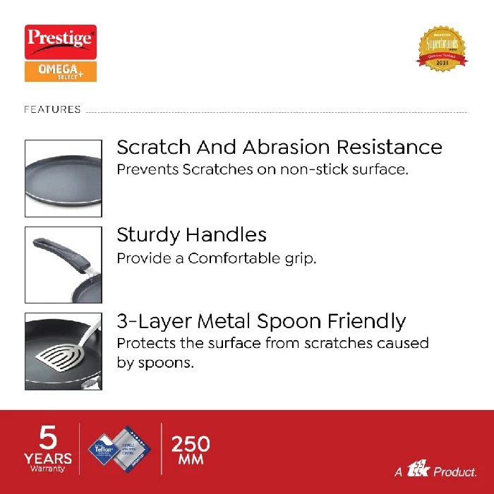 Prestige Aluminium Omega Select Plus Non-Stick Omni Tawa, Black - Image 3