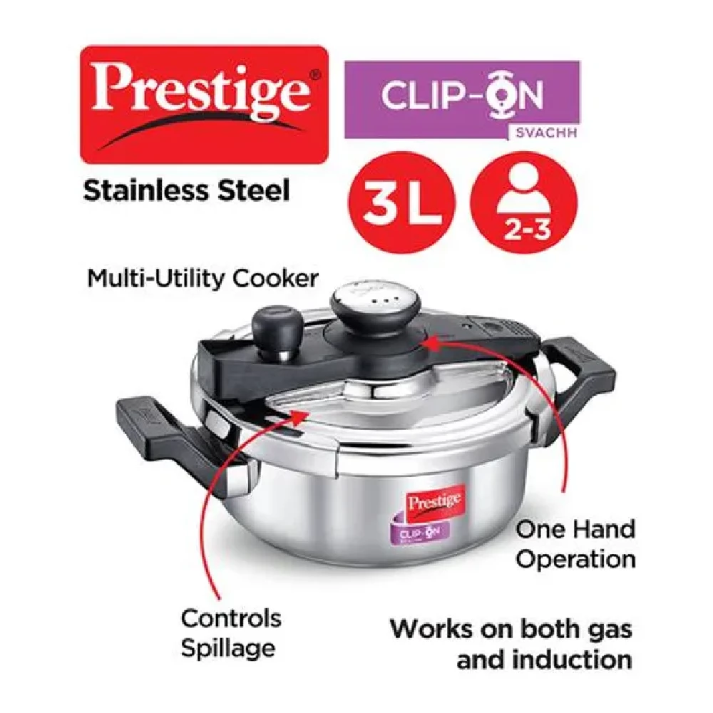 Prestige Clip On Svachh Stainless Steel Outer Lid Pressure Cooker - Induction Base, 20229 - Image 2