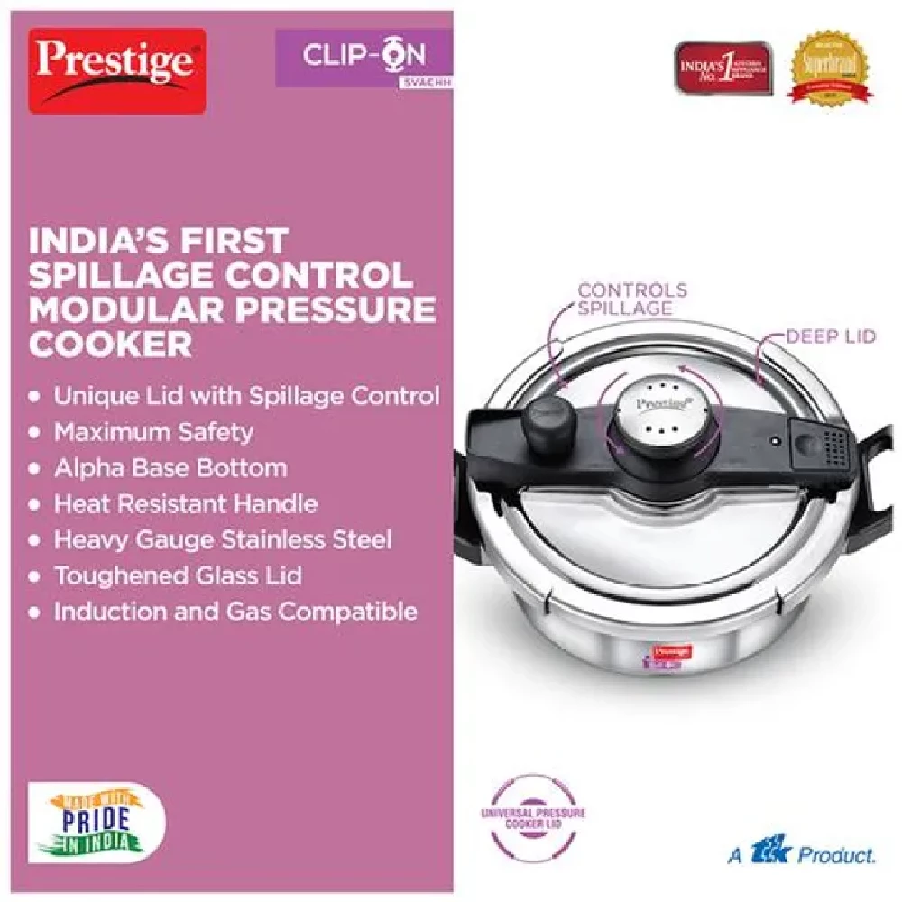 Prestige Clip On Svachh Stainless Steel Outer Lid Pressure Cooker - Induction Base, 20229 - Image 3