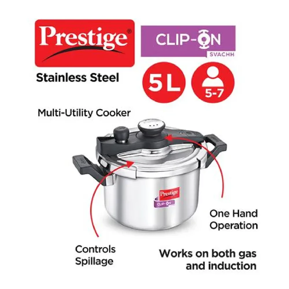 Prestige Clip On Svachh Stainless Steel Outer Lid Pressure Cooker - Induction Base, 20230 - Image 2