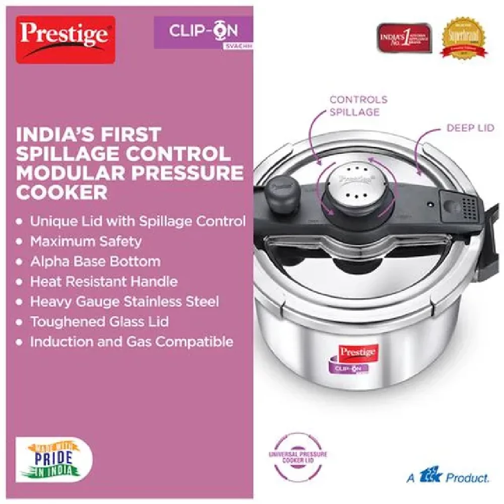 Prestige Clip On Svachh Stainless Steel Outer Lid Pressure Cooker - Induction Base, 20230 - Image 3