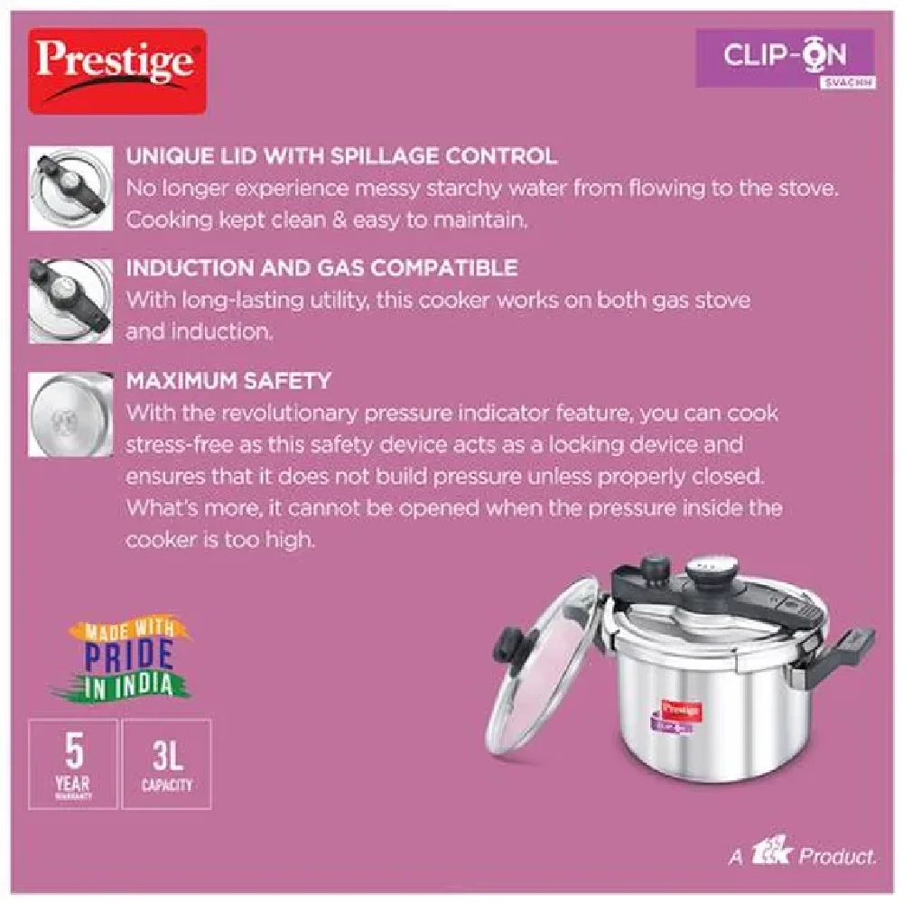 Prestige Clip On Svachh Stainless Steel Outer Lid Pressure Cooker - Induction Base, 20230 - Image 4