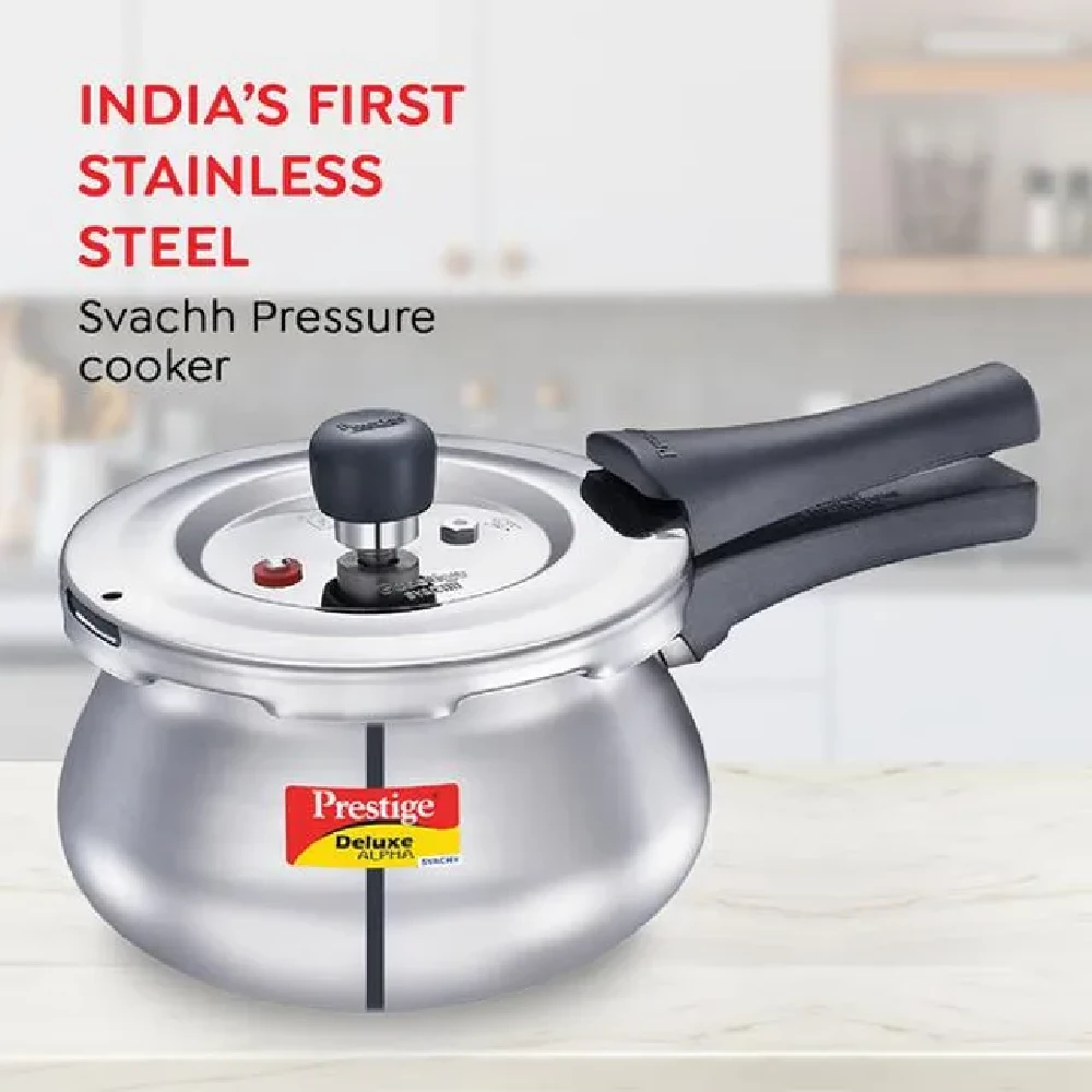 Prestige Deluxe Alpha Svachh Stainless Steel Spillage Control Baby Handi Pressure Cooker - Silver - Image 2