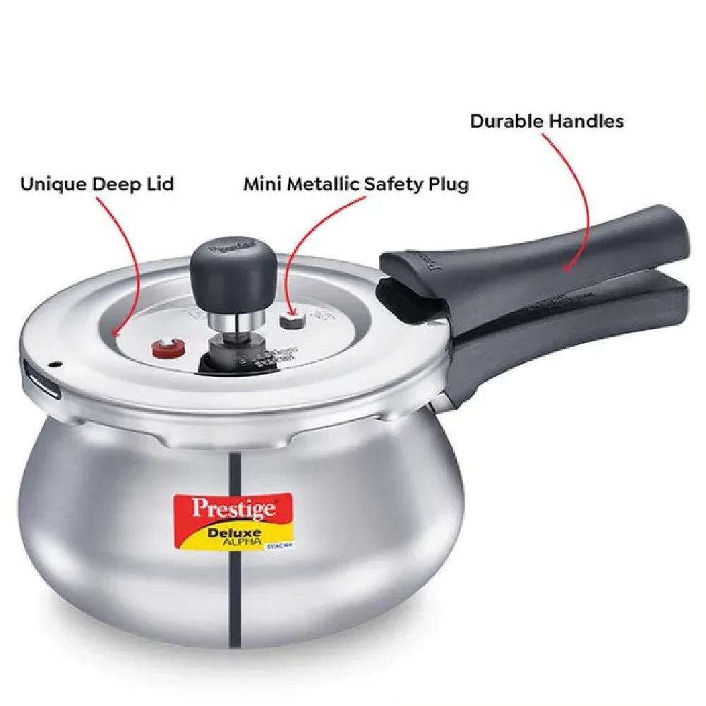 Prestige Deluxe Alpha Svachh Stainless Steel Spillage Control Baby Handi Pressure Cooker - Silver - Image 4